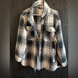 Black and White Plaid Flannel Jacket Oversized Fit